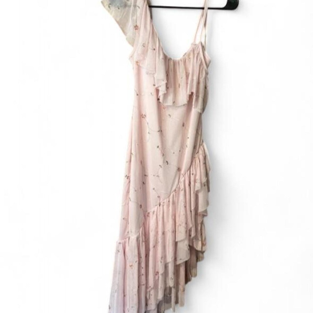 City Studio Pink Floral Embroidered Asymmetric Ruffle Midi Dress Size Small